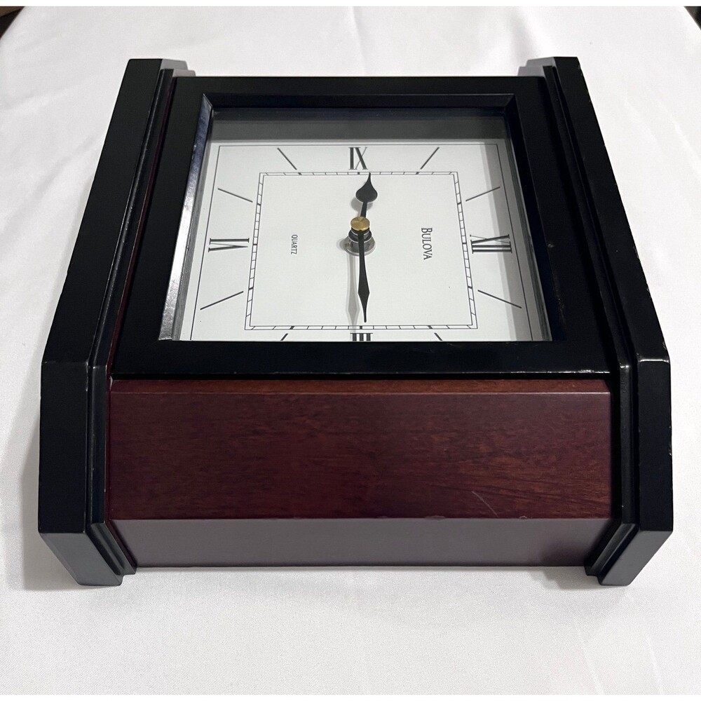 Bulova Holyoke B1881 Wood Quartz Mantel Clock Cherry Black Desk Shelf Table Deco - Picture 3 of 7